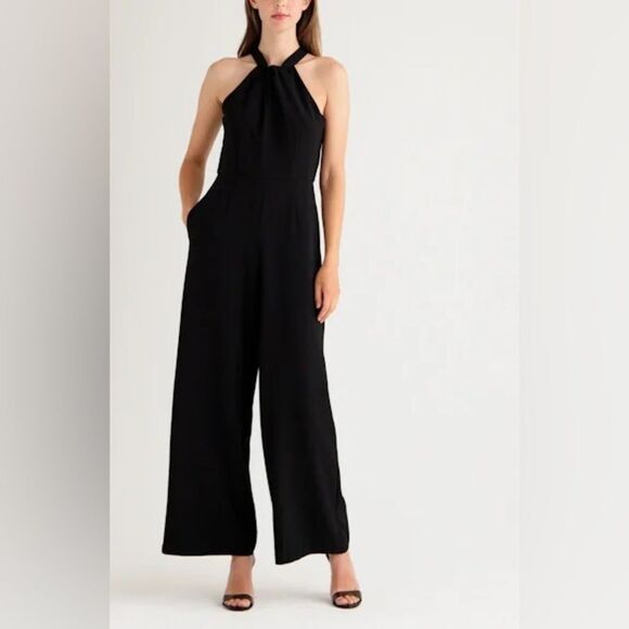 Julia Jordan Black Sleeveless Halter Cocktail Jumpsuit size 6 - Picture 1 of 7